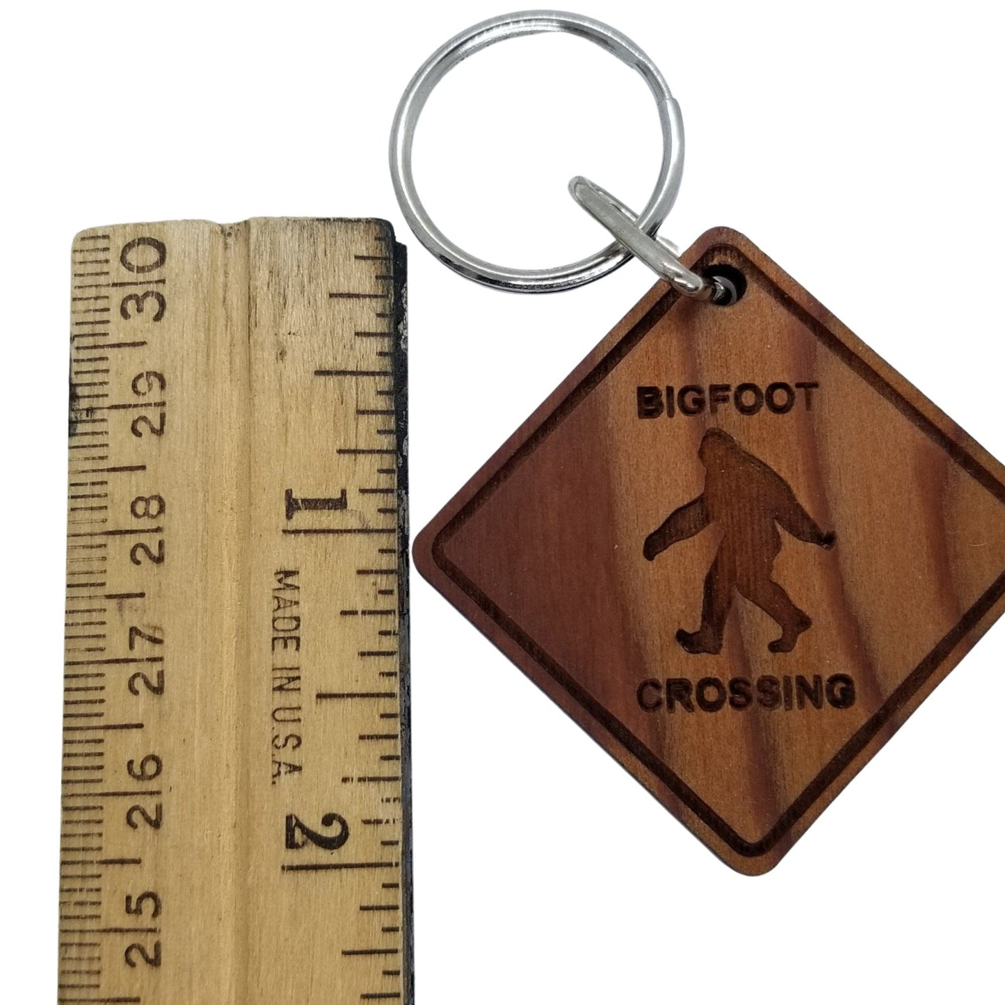 Wholesale Bigfoot Keychain - Bigfoot Crossing - Wood Keyring Sasquatch PNW Souvenir