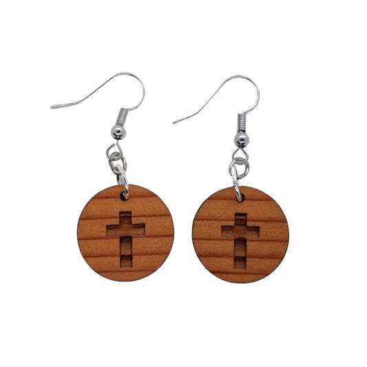 Wholesale Redwood Earrings - Cross Wood Earrings - California Redwood Dangle Earrings - CA Souvenir Keepsake