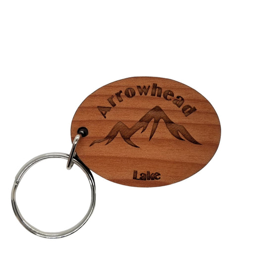 Wholesale Arrowhead Lake Keychain Mountains Handmade Wood Keyring Pennsylvania Souvenir PA Pocono Mountains Resort Ski Skiing Skier Gift Hiking