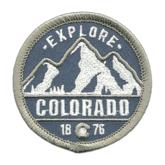 Colorado Patch – Explore Colorado - CO Patch – Colorado Souvenir – Travel Patch – Iron On Mountains Sun Applique 2.25" Circle