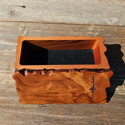 Handmade Wood Box with Redwood Tree Engraved Rustic Handmade Curly Wood #597 California Redwood Jewelry Box Storage Box