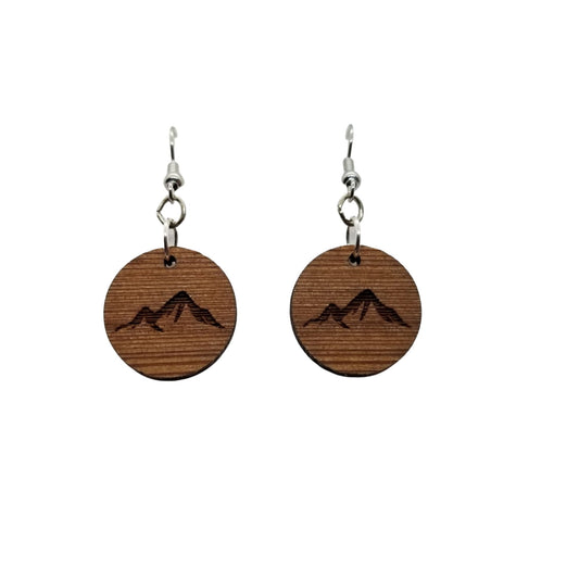 Wholesale Redwood Earrings - Mountain Engraved Wood Earrings - California Redwood Dangle Earrings - CA Souvenir Keepsake