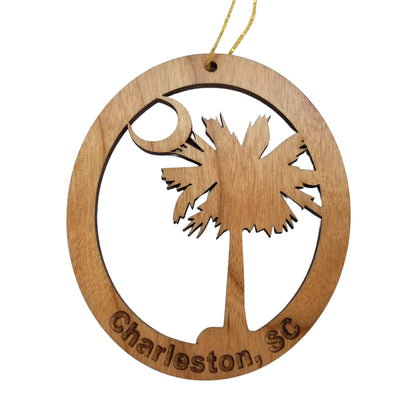 Charleston South Carolina Ornament Handmade Wood Ornament Souvenir SC Palm Tree Moon Travel Gift Made in USA