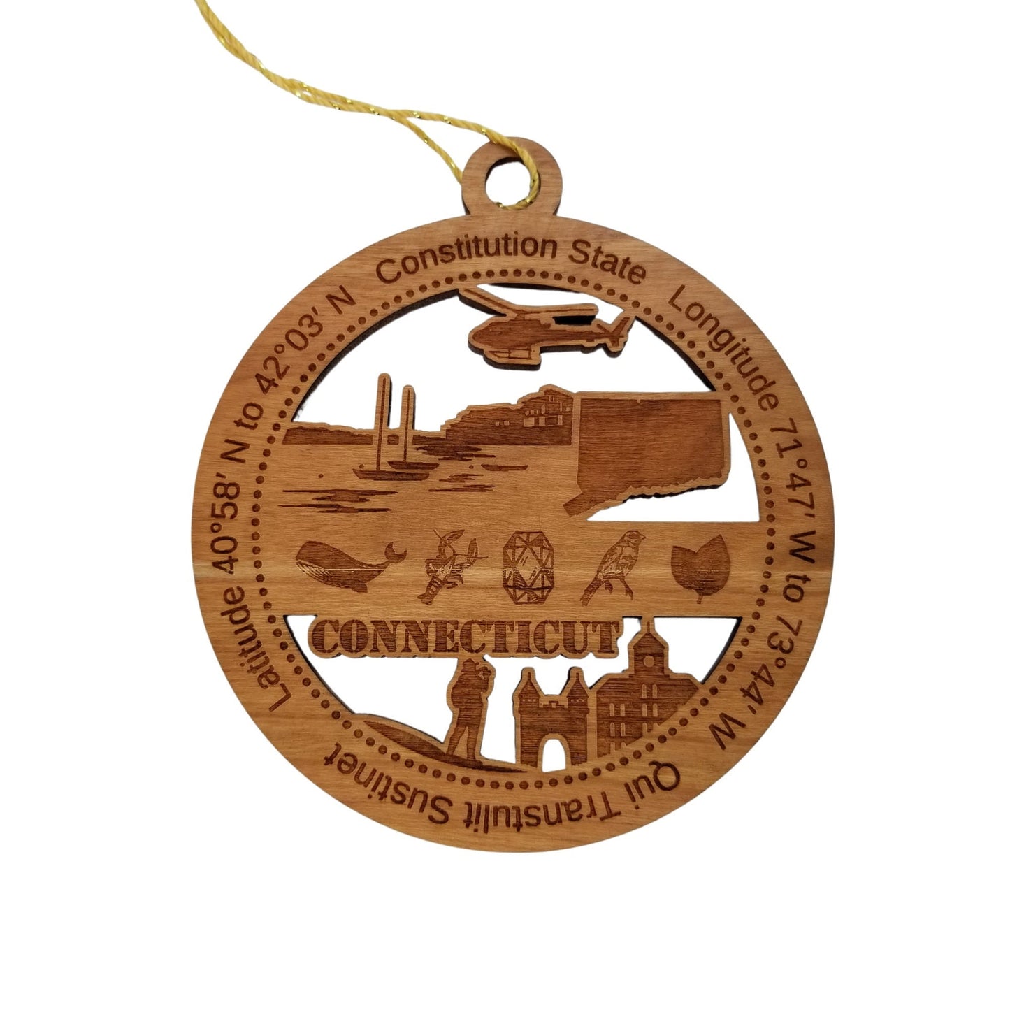 Wholesale Connecticut Wood Ornament -  CT Souvenir - Handmade