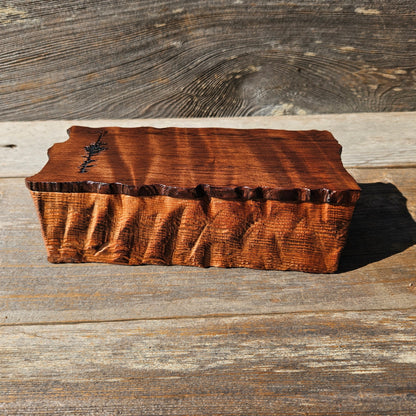 Handmade Wood Box with Redwood Tree Engraved Rustic Handmade Curly Wood #594 California Redwood Jewelry Box Storage Box