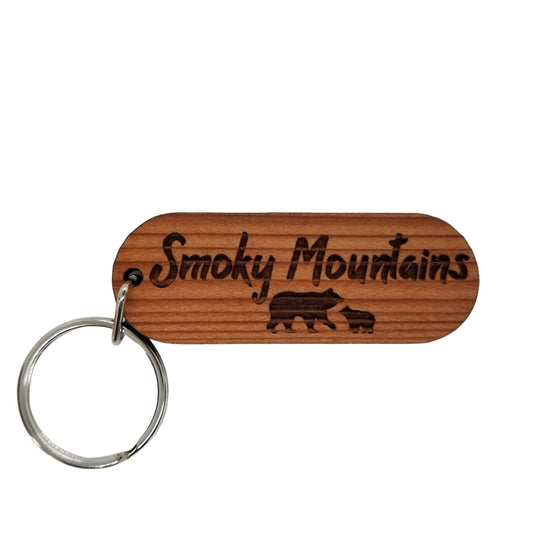 Wholesale Smoky Mountains Wood Keychain Black Bear and Bear Cub Souvenir Travel Gift - Wood Gift Key Chain - Keyring - Key Ring