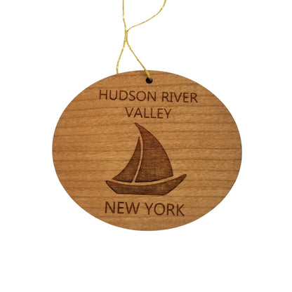 Hudson River Valley New York Ornament - Handmade Wood Ornament - NY Souvenir Sailing Sailboat - Christmas Ornament 3 Inch