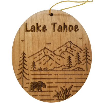 Lake Tahoe California Nevada Ornament - Mountains Bear Trees Handmade Wood Ornament - CA NV Souvenir - Christmas Travel Gift