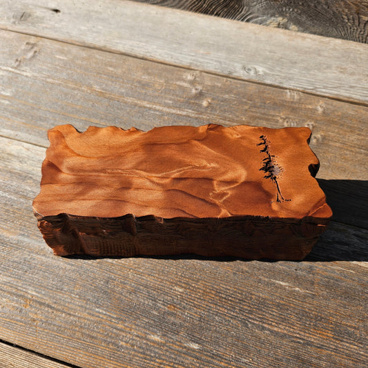 Handmade Wood Box with Redwood Tree Engraved Rustic Handmade Curly Wood #597 California Redwood Jewelry Box Storage Box