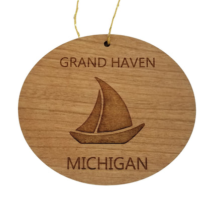 Grand Haven Michigan Ornament - Handmade Wood Ornament - MI Souvenir Sailing Sailboat - Christmas Ornament 3 Inch