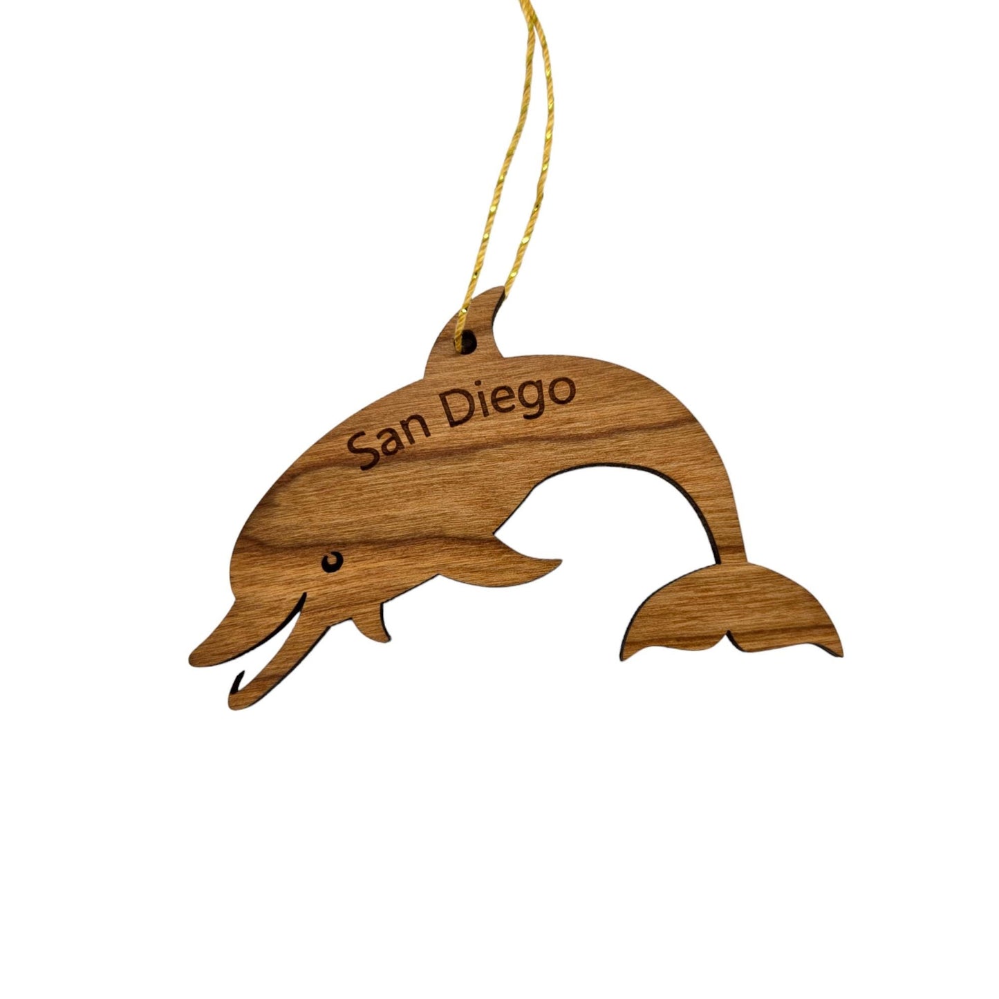 Wholesale San Diego California Ornament - Handmade Wood - CA Smiling Dolphin Cutout