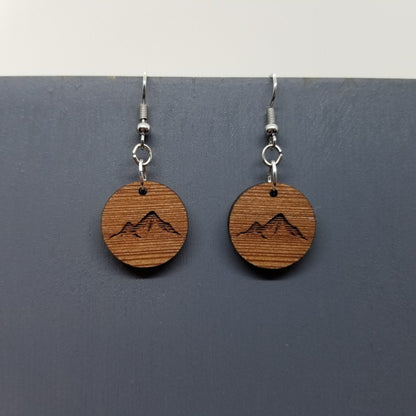 Wholesale Redwood Earrings - Mountain Engraved Wood Earrings - California Redwood Dangle Earrings - CA Souvenir Keepsake