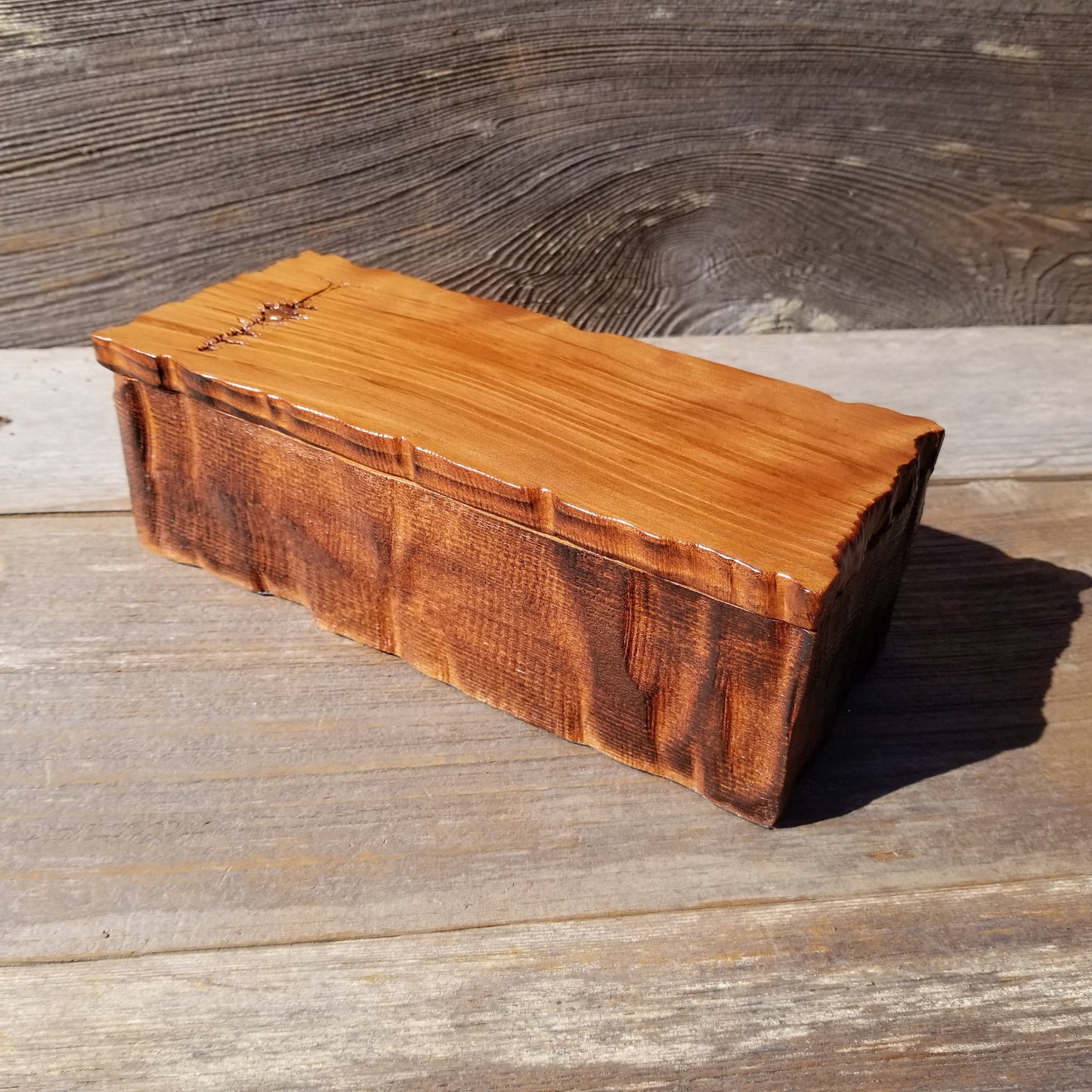 Wood Valet Box Curly Redwood Tree Engraved Rustic Handmade CA Storage #592 Handcrafted Christmas Gift Engagement Gift for Men Jewelry