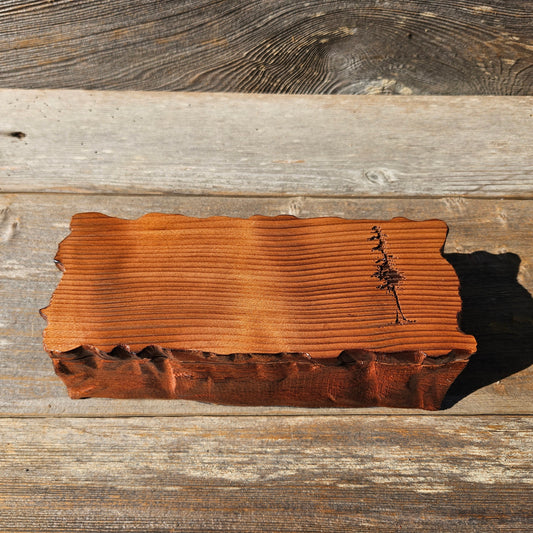 Handmade Wood Box with Redwood Tree Engraved Rustic Handmade Curly Wood #596 California Redwood Jewelry Box Storage Box
