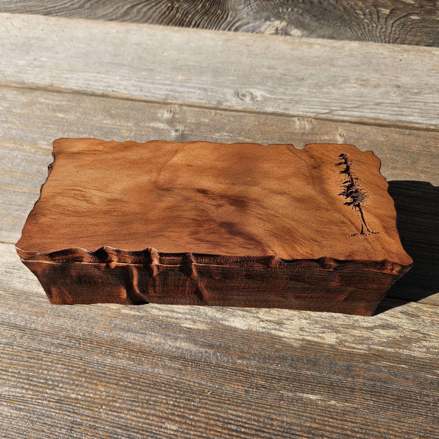 Handmade Wood Box with Redwood Tree Engraved Rustic Handmade #612 California Redwood Jewelry Box Storage Box