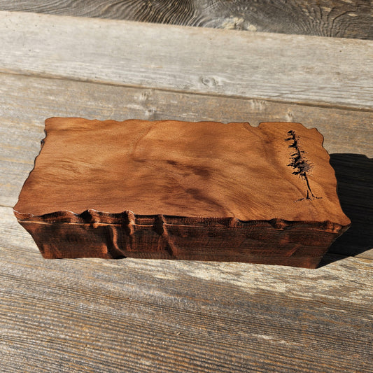 Handmade Wood Box with Redwood Tree Engraved Rustic Handmade #612 California Redwood Jewelry Box Storage Box