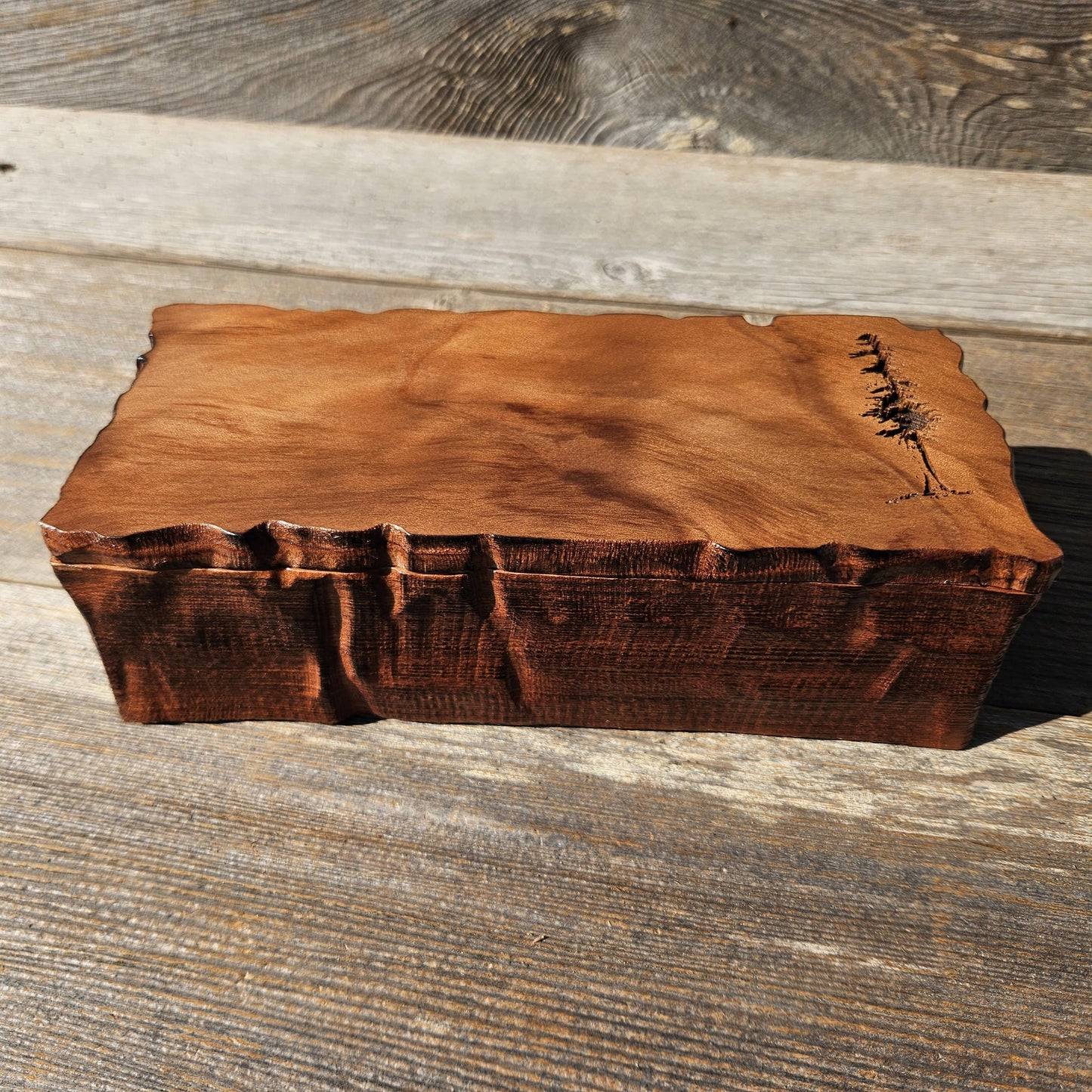 Handmade Wood Box with Redwood Tree Engraved Rustic Handmade #612 California Redwood Jewelry Box Storage Box