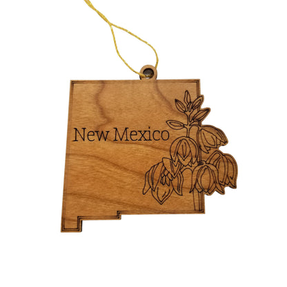 Wholesale New Mexico Wood Ornament -  NM State Shape with State Flowers Yucca Flower - Handmade Wood Souvenir