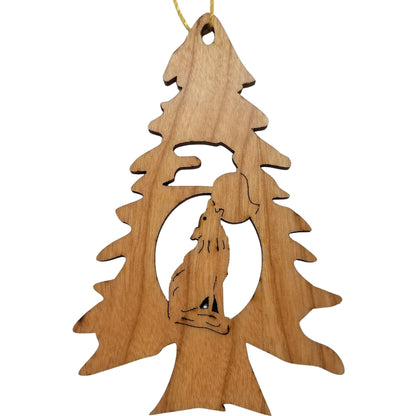 Wholesale Yellowstone National Park Ornament Howling Wolf at Moon Inside Tree Handmade Wood Souvenir