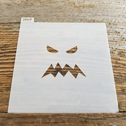 Mean Face Stencil Pumpkin Jack O Lantern Reusable Food Safe Slanted Eyes Jagged Crooked Mouth Halloween Fall Cookie Painting Decorating