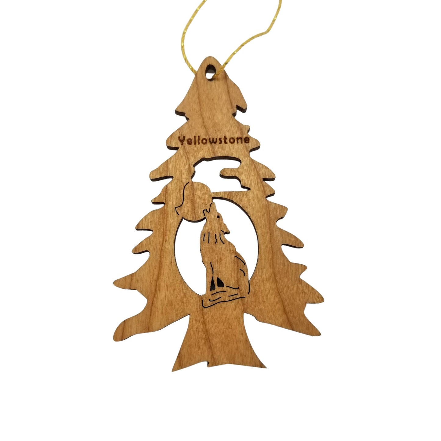 Wholesale Yellowstone National Park Ornament Howling Wolf at Moon Inside Tree Handmade Wood Souvenir