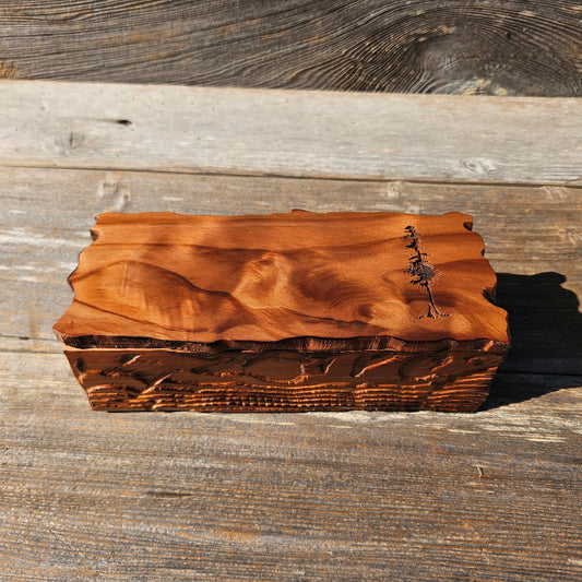 Handmade Wood Box with Redwood Tree Engraved Rustic Handmade Curly Wood #598 California Redwood Jewelry Box Storage Box