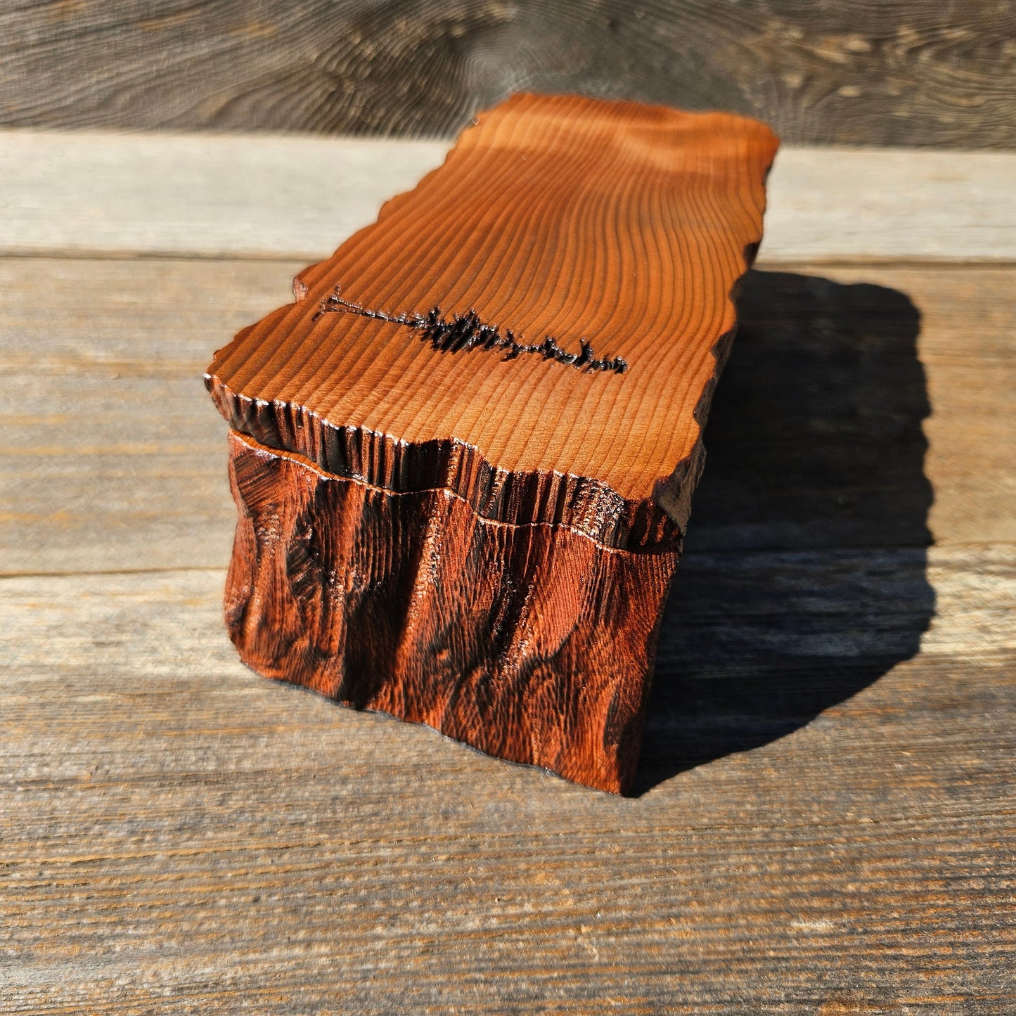 Wood Valet Box Curly Redwood Tree Engraved Rustic Handmade CA Storage #603 Handcrafted Christmas Gift Engagement Gift for Men Jewelry