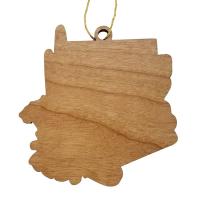 Arizona Wood Ornament -  AZ State Shape with State Flowers Saguaro Cactus Blossoms - Handmade Wood Ornament Made in USA Christmas Decor