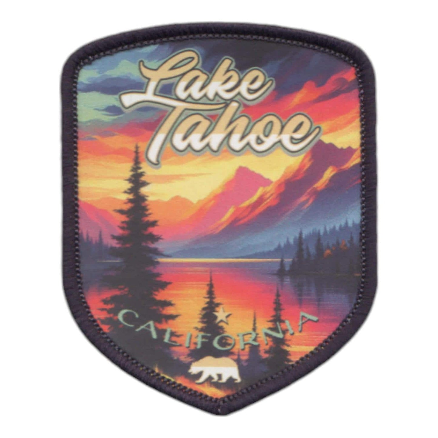 Lake Tahoe Patch – California Travel Souvenir Patch 2.5" Iron On Sew On Embellishment Mountains Sunset Bear Sierra Nevadas