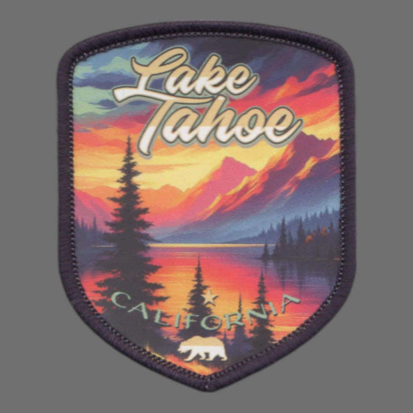 Lake Tahoe Patch – California Travel Souvenir Patch 2.5" Iron On Sew On Embellishment Mountains Sunset Bear Sierra Nevadas