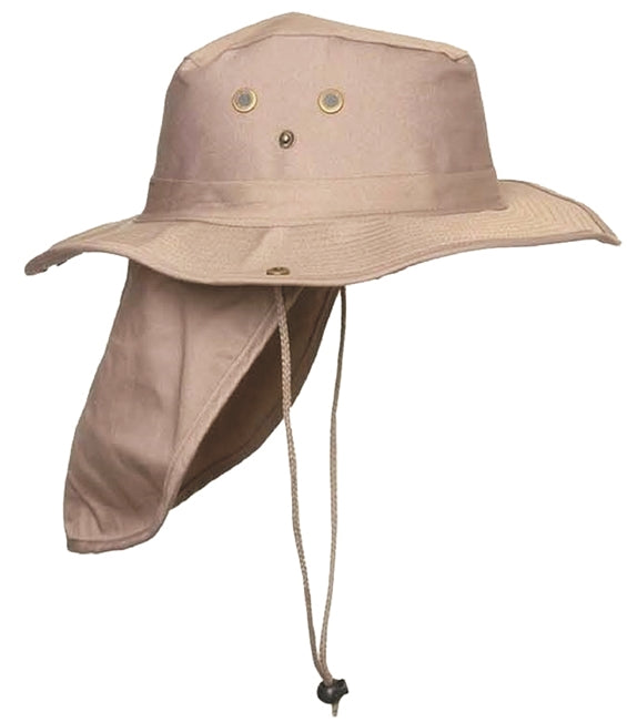 Bush Hat Khaki or Tan with a back flap to protect the back of the neck - hFB001 Cap