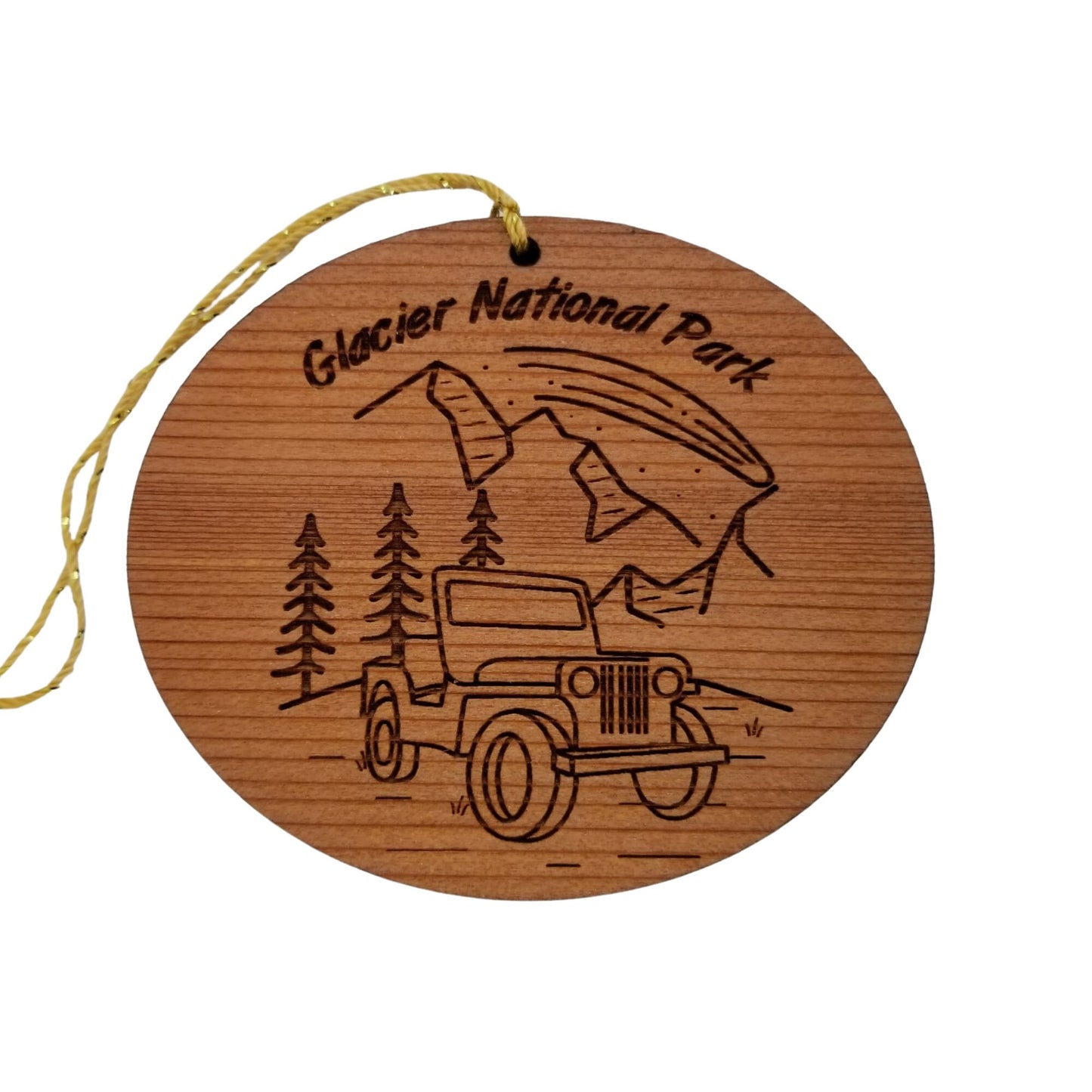 Wholesale Glacier National Park Ornament - 4 Wheeling SUV Mountains Trees - Montana Souvenir Wood