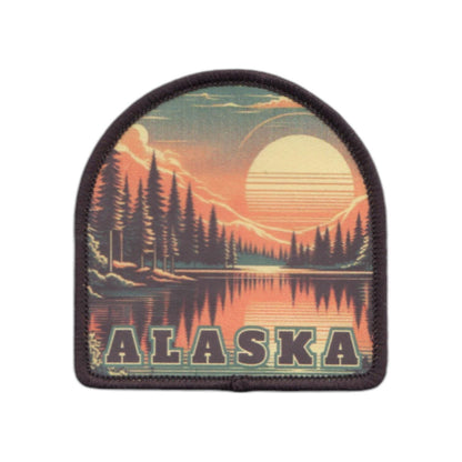 Alaska Patch – AK Sunset Water Trees Travel Souvenir Patch 2.25" Iron On Sew On Embellishment