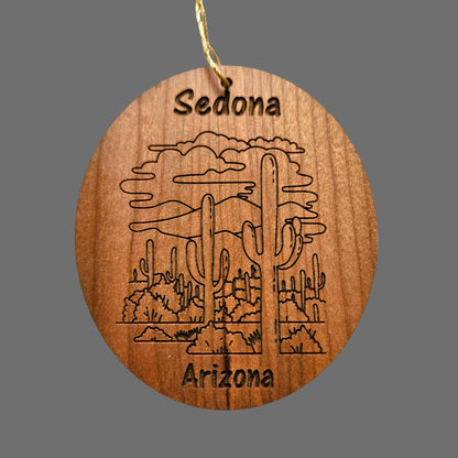 Wholesale Sedona Arizona Ornament - Cactus Cacti Clouds Handmade Wood Ornament - AZ Souvenir