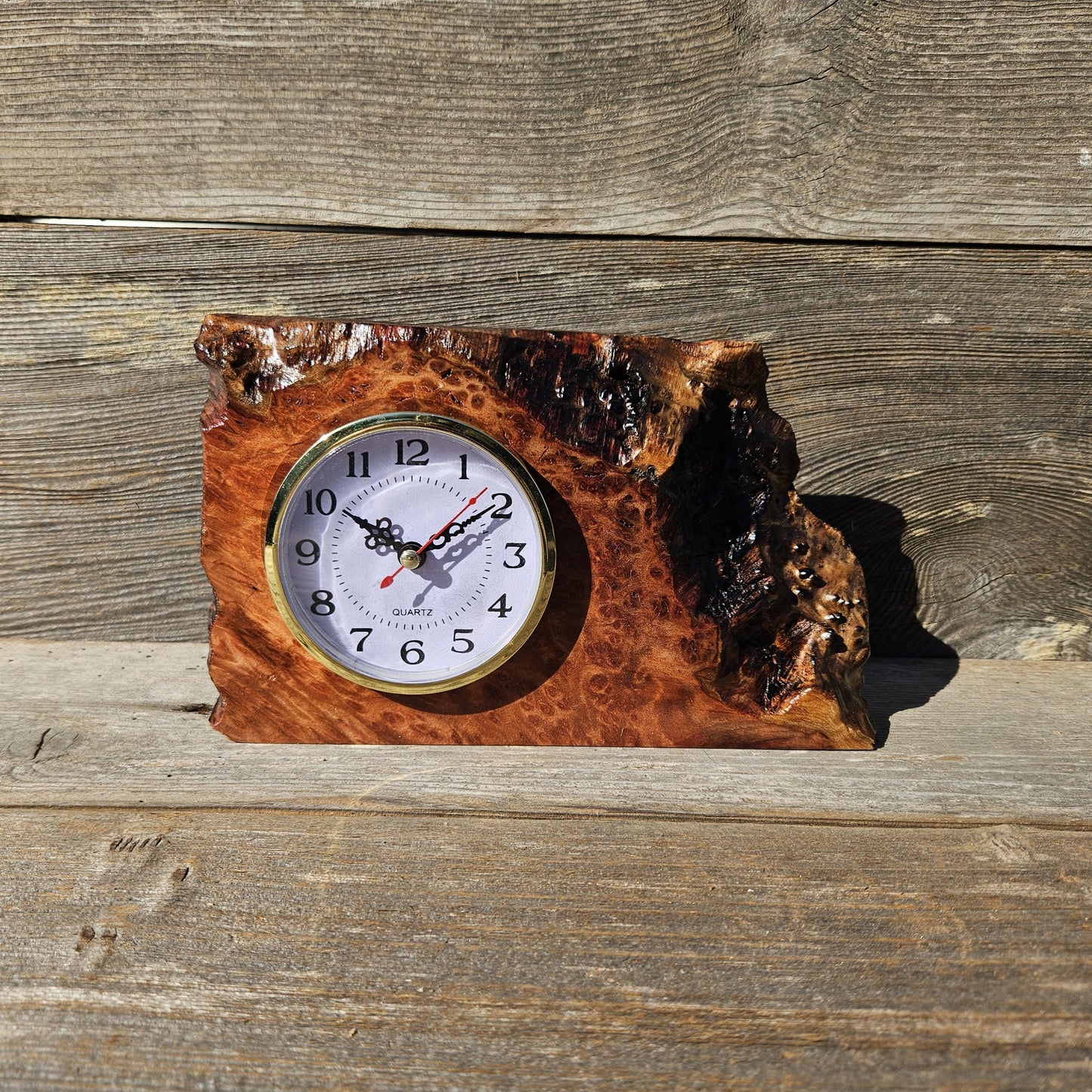 Redwood Wood Clock Redwood Burl Clock Table Shelf Mantle Desk Office #656 Sitting Wood Red Wood Anniversary Gift