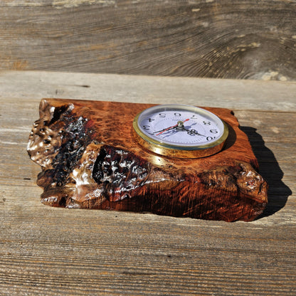 Redwood Wood Clock Redwood Burl Clock Table Shelf Mantle Desk Office #656 Sitting Wood Red Wood Anniversary Gift