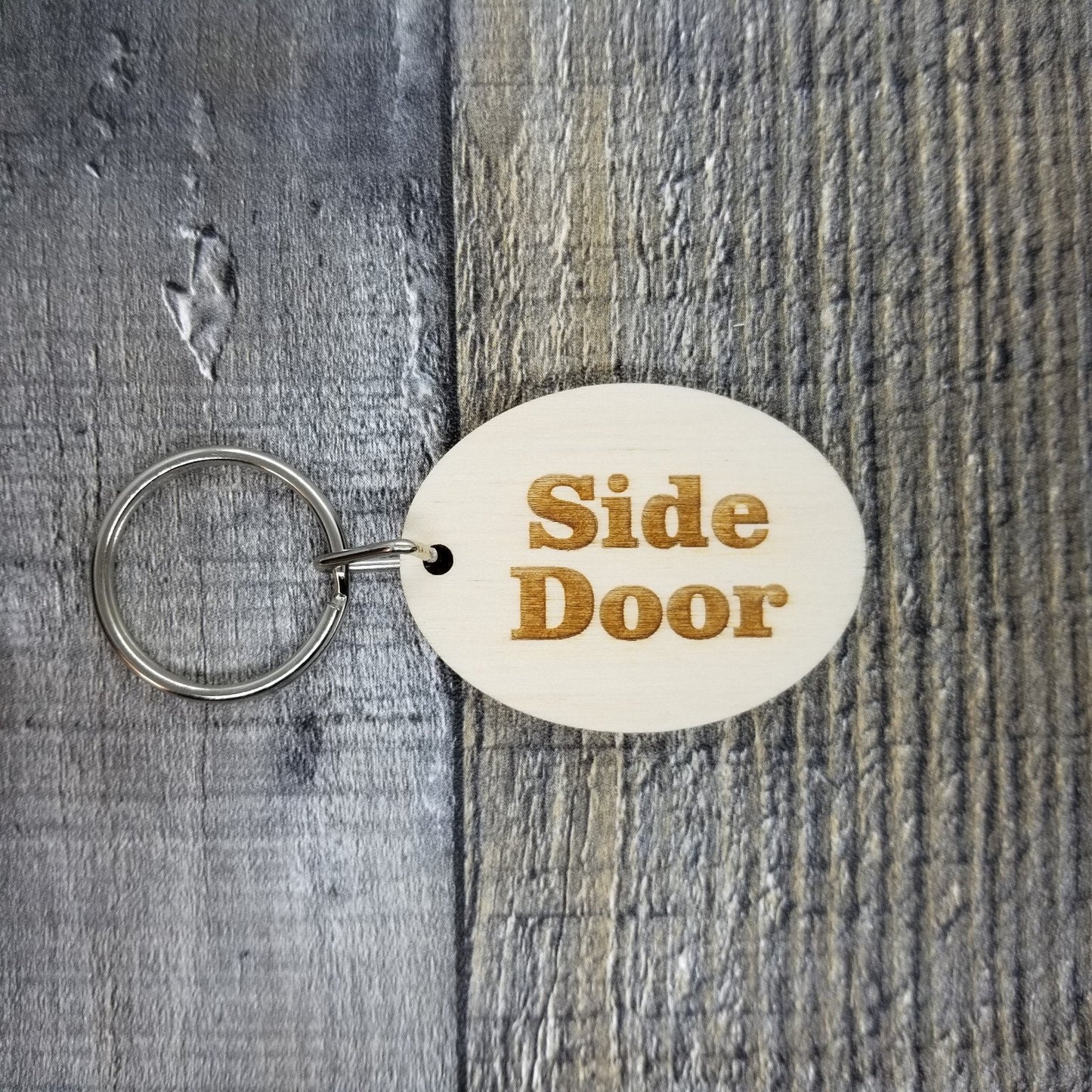 Side Door Wood Keychain Key Ring Keychain Gift - Key Chain Key Tag Key Ring Key Fob - Side Door Text Key Marker