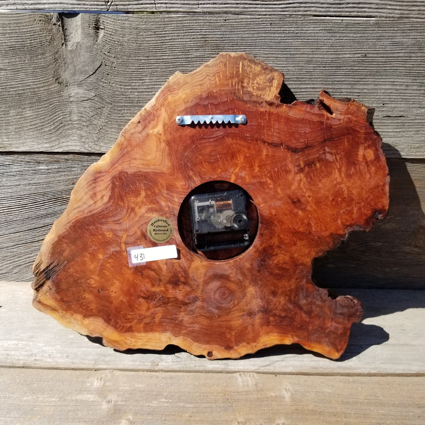 Redwood Clock Burl Wood Wall Hanging #431 Wall Clock Handmade Live Edge Cabin Lodge Rustic Decor California Gift for Him