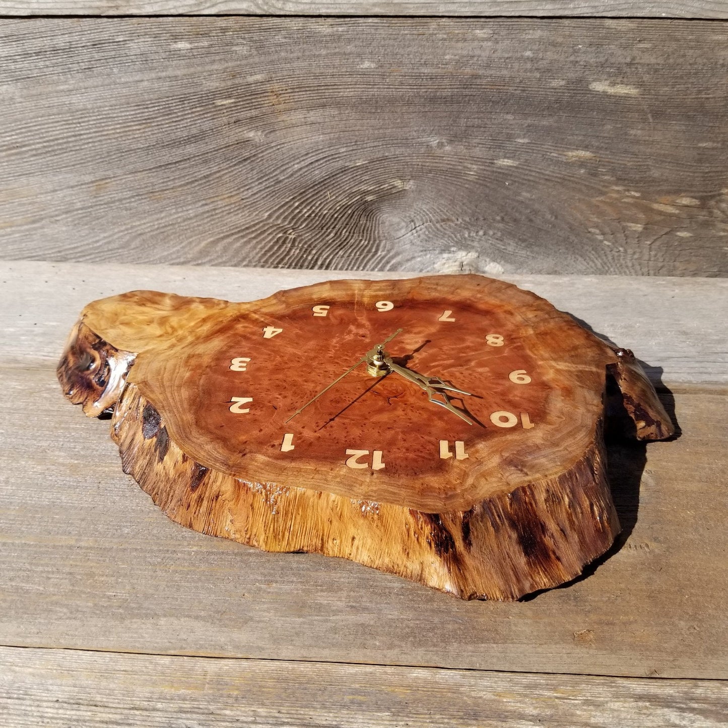 Wood Wall Clock Redwood Clock Handmade Wall Hanging Rustic Wedding Gift Burl Live Edge #551 Anniversary Small Mini