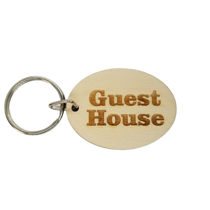 Guest House Wood Keychain Key Ring Keychain Gift - Key Chain Key Tag Key Ring Key Fob - Guest House Text Key Marker