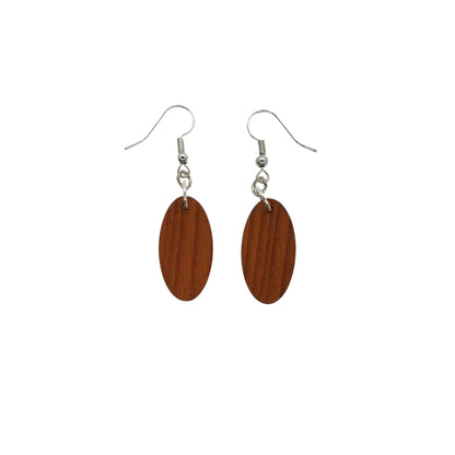 Redwood Earrings - Oval Wood Earrings - California Redwood Dangle Earrings - CA Souvenir Keepsake - Wood Gift Women Surfboard Look