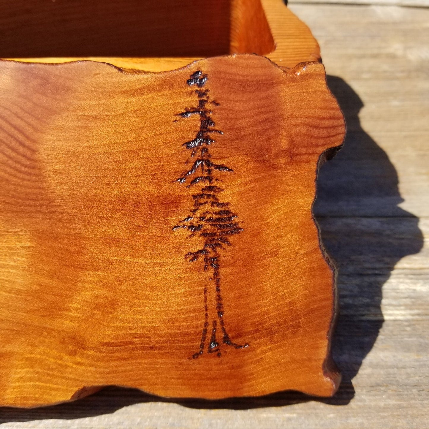 Redwood Jewelry Box Curly Wood Engraved Rustic Handmade California #498 Memento Box, Mom Gift, Anniversary Gift