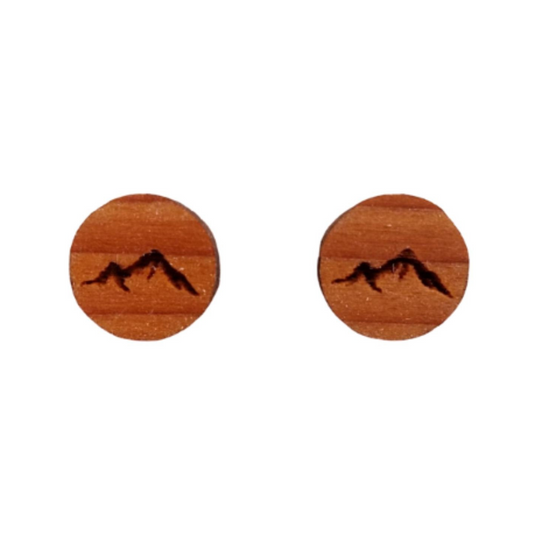 Mountain Earrings - Wood Earrings - California Redwood Stud Earrings - CA Souvenir Keepsake - Post Earrings