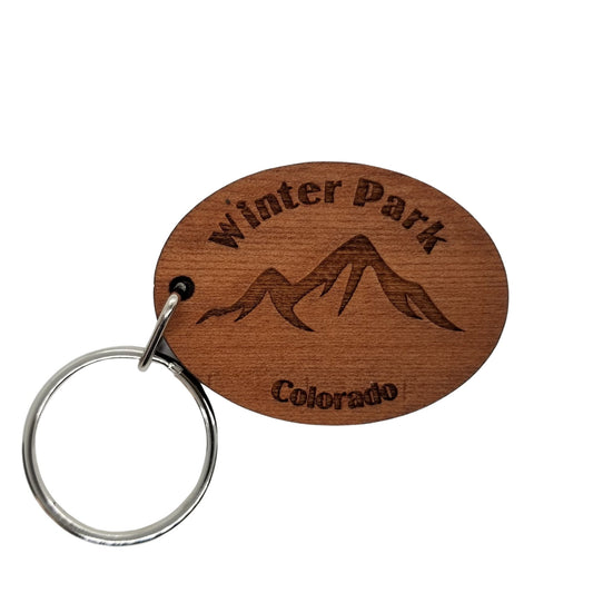 Winter Park Keychain Colorado Mountains Handmade Wood Keyring Souvenir CO Ski Resort Skiing Travel Gift Tag Key Ring