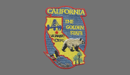 California Patch – Collage Golden Gate Bridge Sacramento Bear Palm Trees – Iron On Souvenir Travel Patch – CA Embellishment or Applique 3"