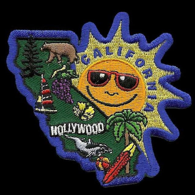 California Patch - State Shape - Big Sun and Map - Iron On Souvenir Travel