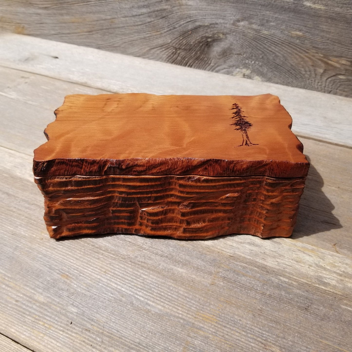 Redwood Jewelry Box Curly Wood Engraved Rustic Handmade California #459 Memento Box, Mom Gift, Anniversary Gift