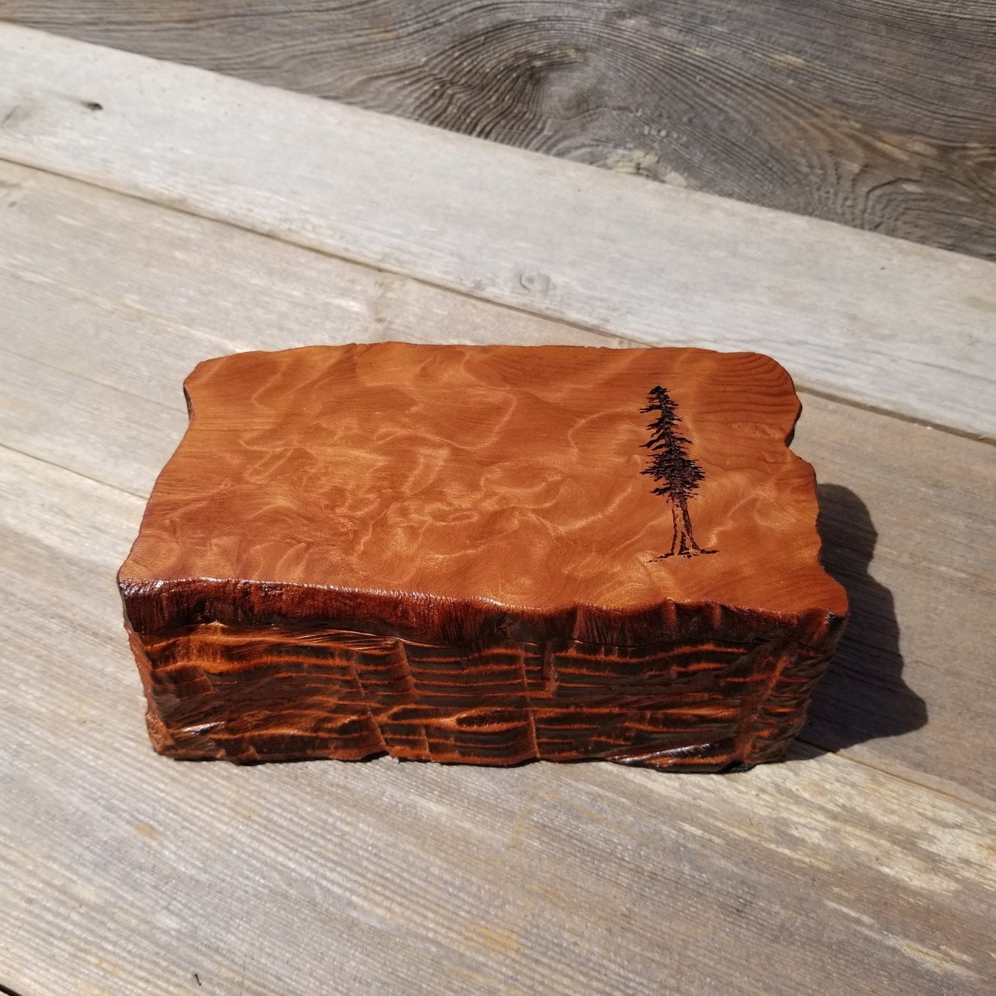 Redwood Jewelry Box Curly Wood Engraved Rustic Handmade California #462 Memento Box Gift for Men Gift for Women Anniversary Gift