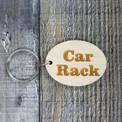 Car Rack Wood Keychain Key Ring Keychain Gift - Key Chain Key Tag Key Ring Key Fob - Car Rack Text Key Marker