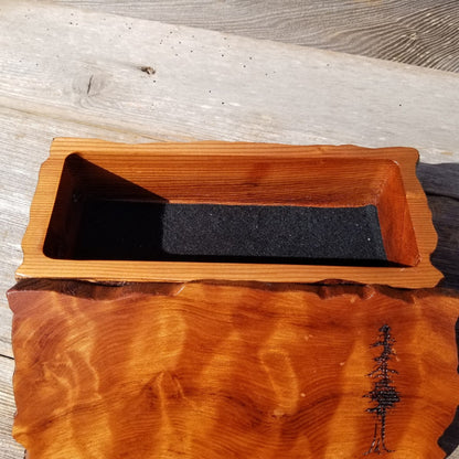 Redwood Jewelry Box Curly Wood Engraved Rustic Handmade California #445 Memento Box, Valentine's Day Gift